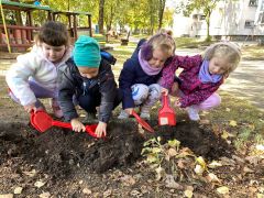 Dzieci sadzą tulipany